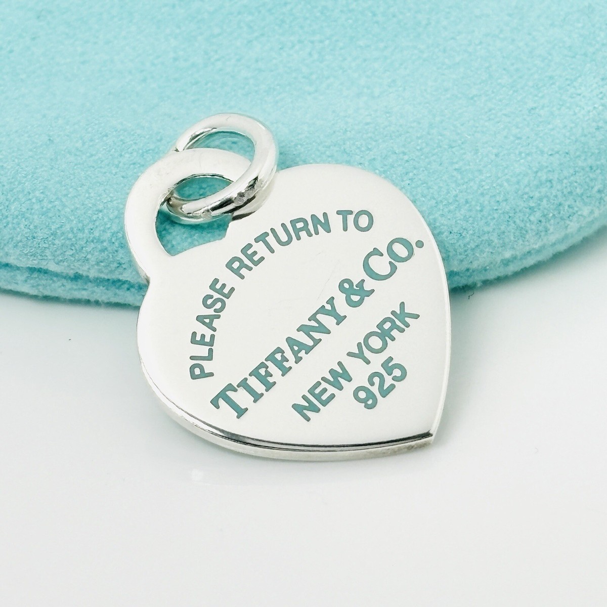 Please Return to Tiffany New York Blue Enamel Heart Tag Pendant or