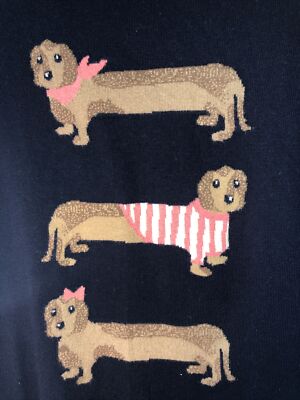 Talbots Sz M Navy Blue Dog Sweater Dachshund dogs Bin-U | eBay
