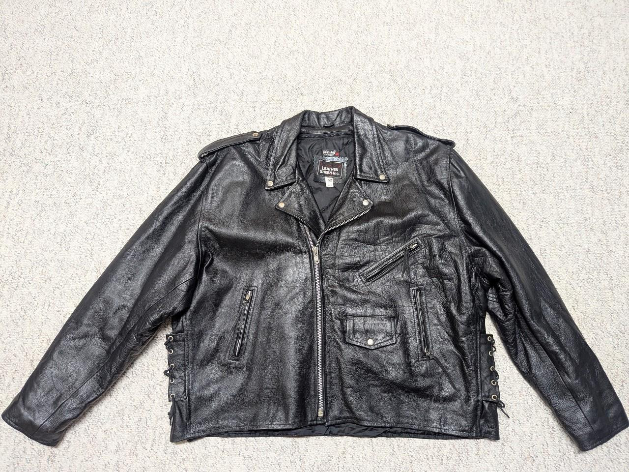 vintage 1990s leather jacket 62 motorcycle 4XL black BIKER sheen