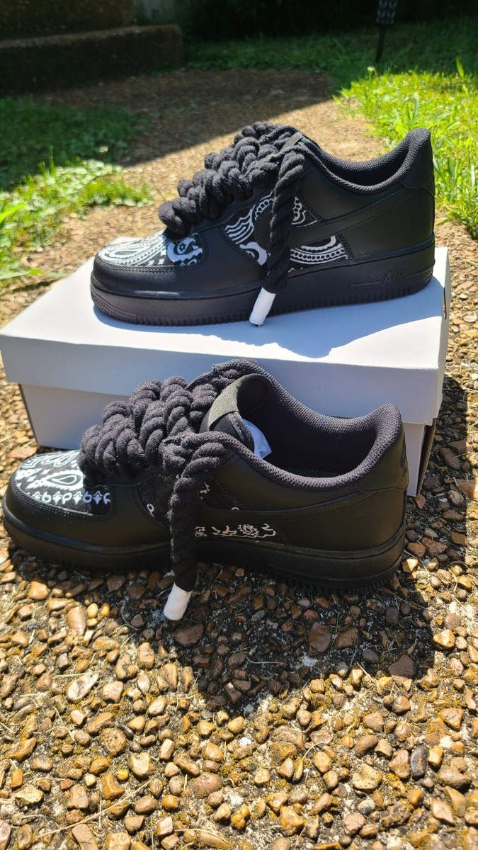 Nike AF1 Low Black Bandana w/ Rope Lace Custom | Size 10 MEN | eBay