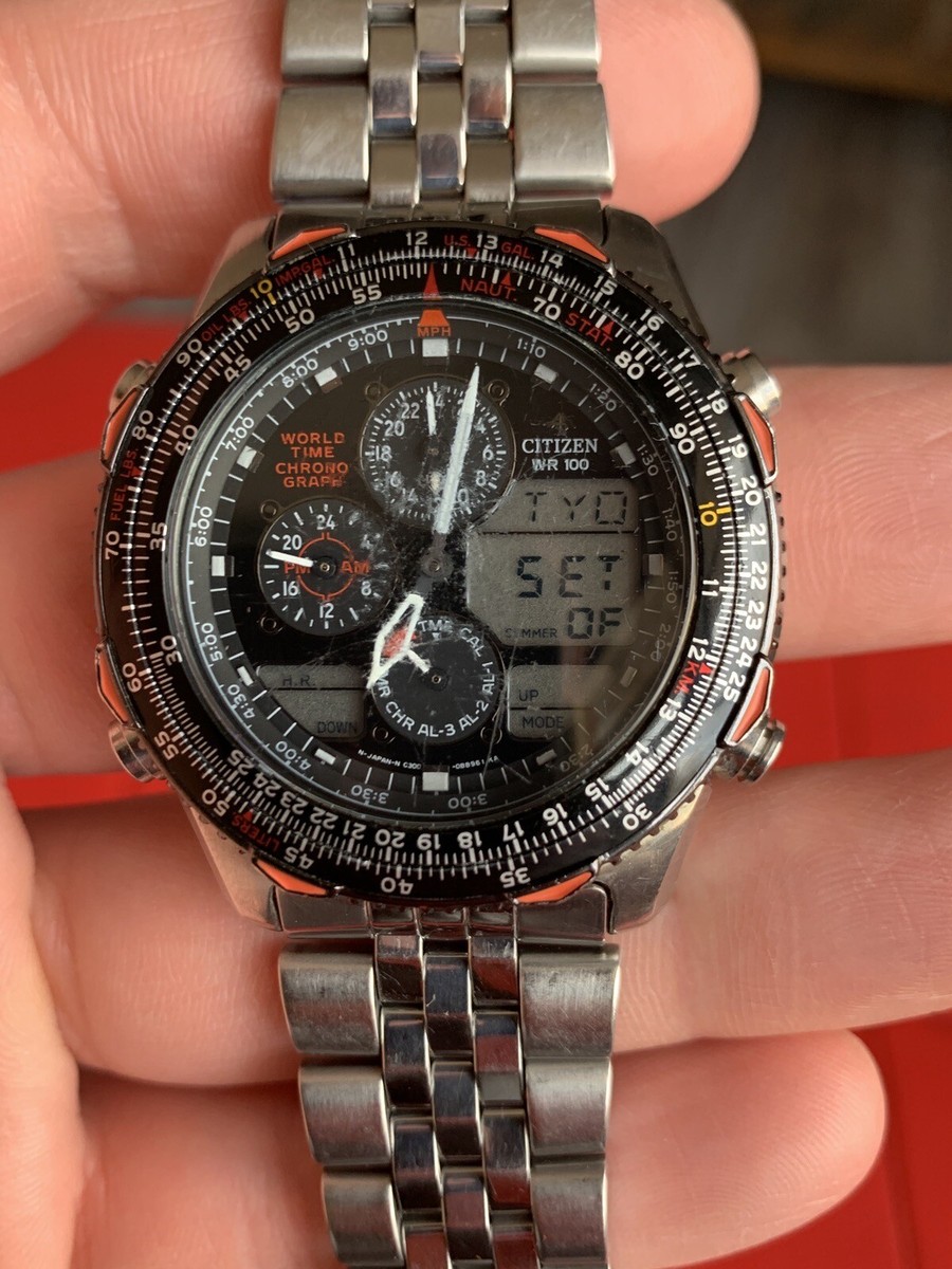 AUTHENTIC CITIZEN WORLD TIME CHRONO NAVIHAWK ANADIGI JAPAN MENS