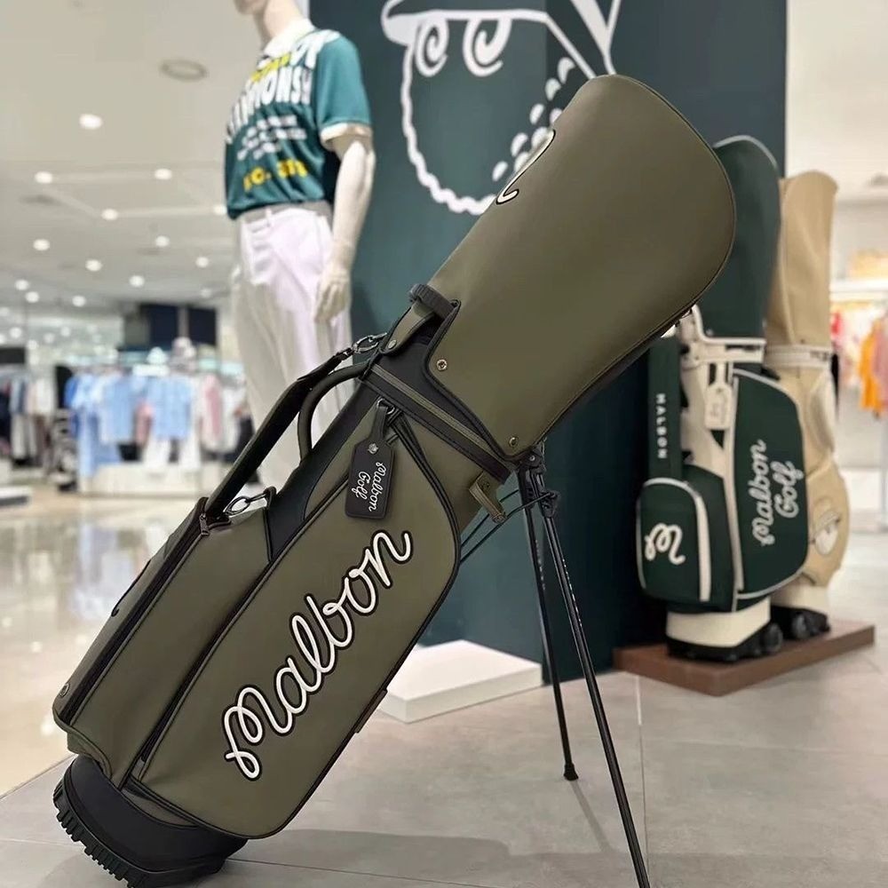 MALBON GOLF Caddy Bag Stand Type Khaki Green Synthetic Leather