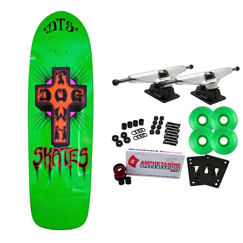Dogtown Skateboard Complete Bigger Boy Neon Green/Orange Cross 9.5