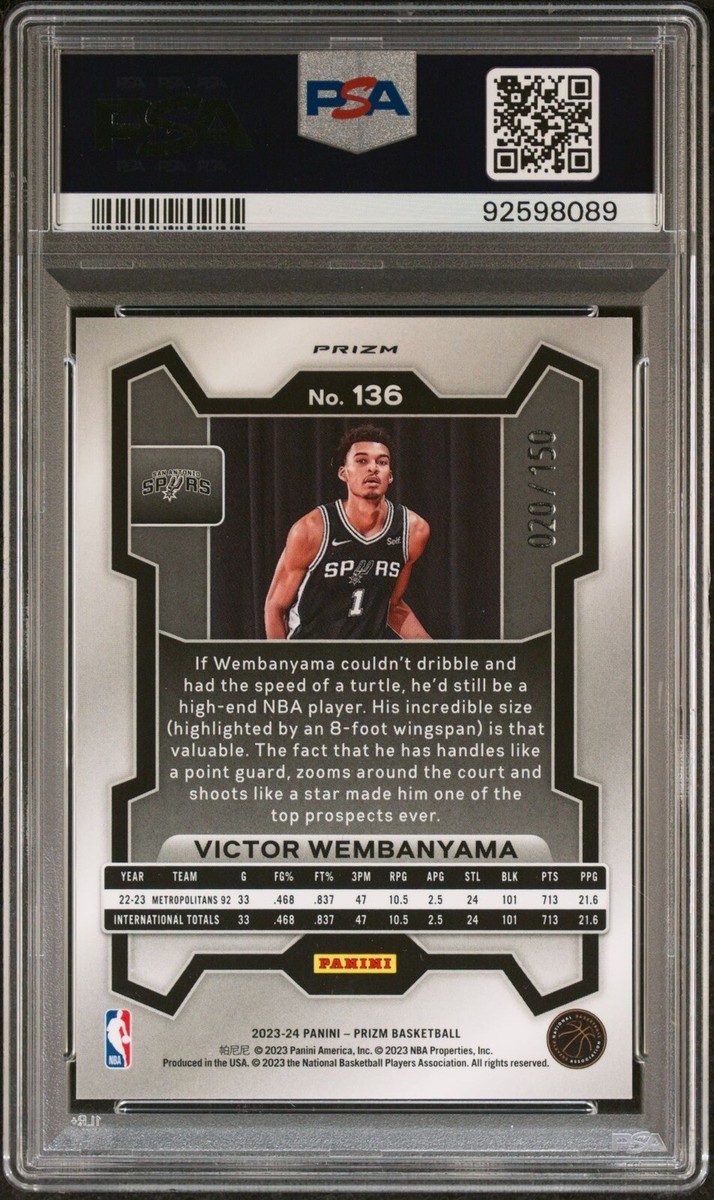 VICTOR WEMBANYAMA PANINI PRIZM PANDORA /150 RC ROOKIE CARD PSA GEM