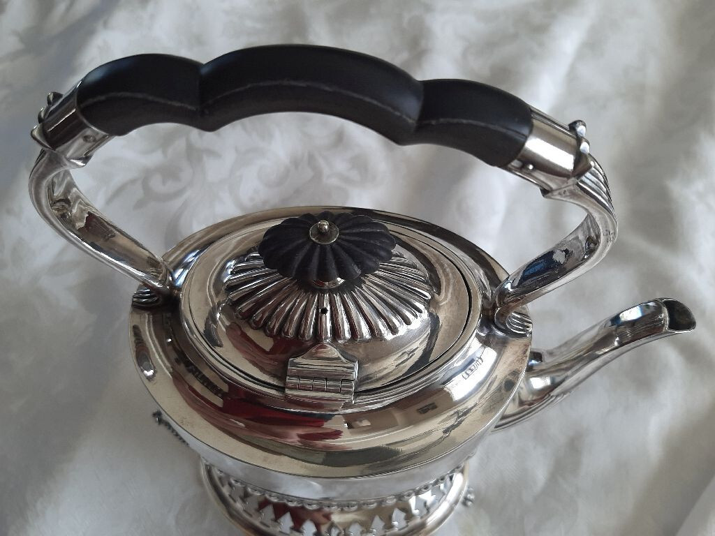 1903 Walker & Hall Silver Plate Tea Kettle, Spirit Burner & Stand