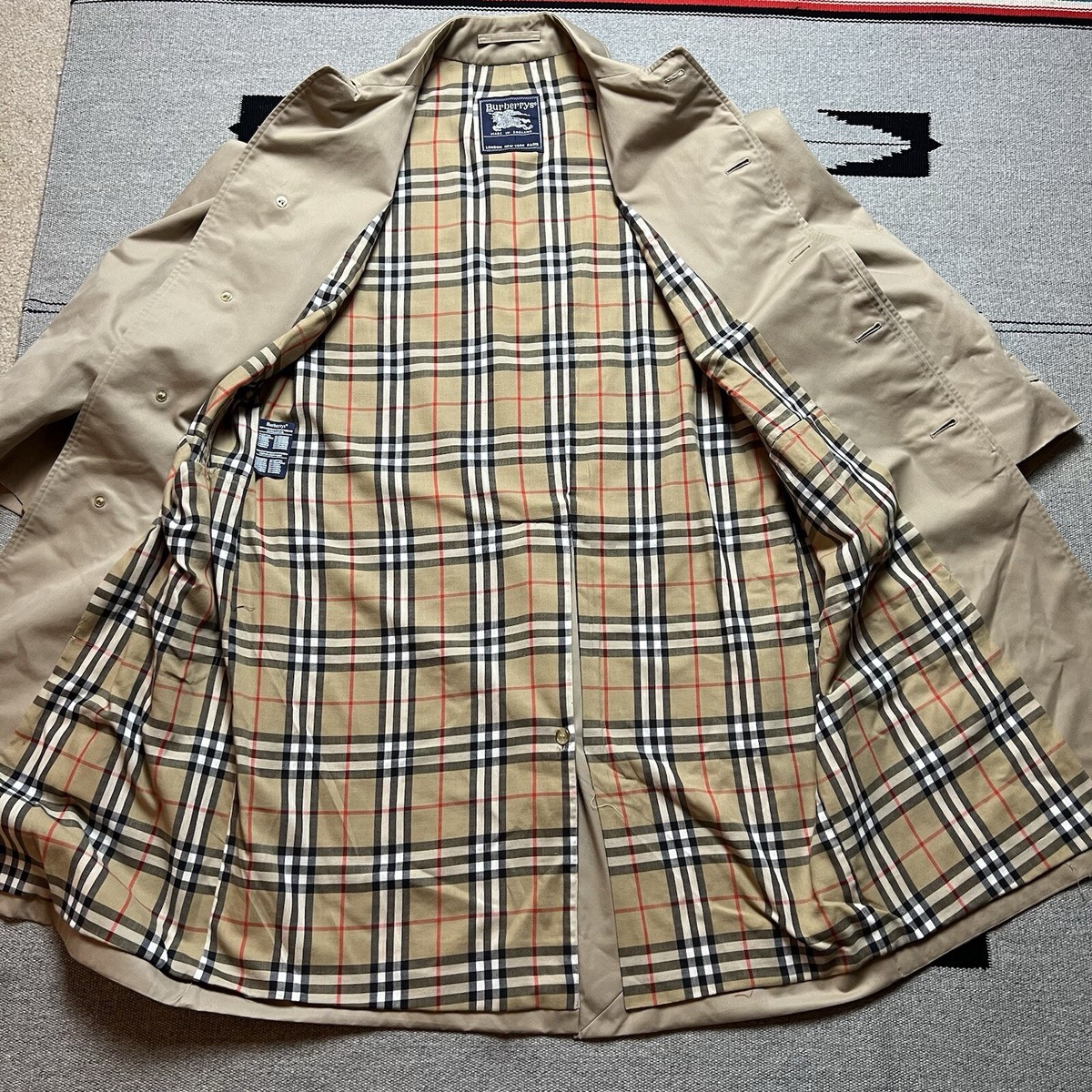 Vintage Burberrys London Nova Check Lined Trench Coat Mens Size 50