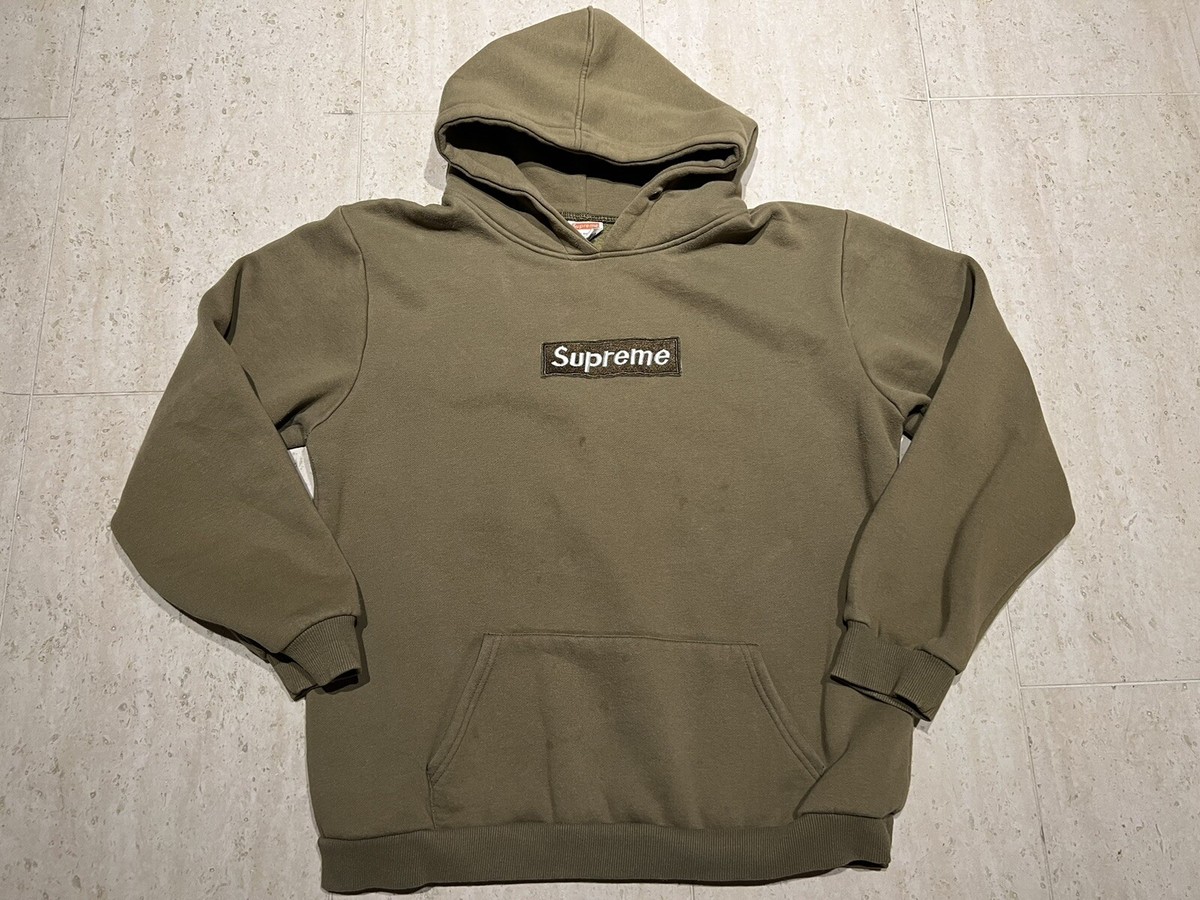 AUTHENTIC Supreme Box Logo Olive Green Pullover Hoodie Sz XXL Made