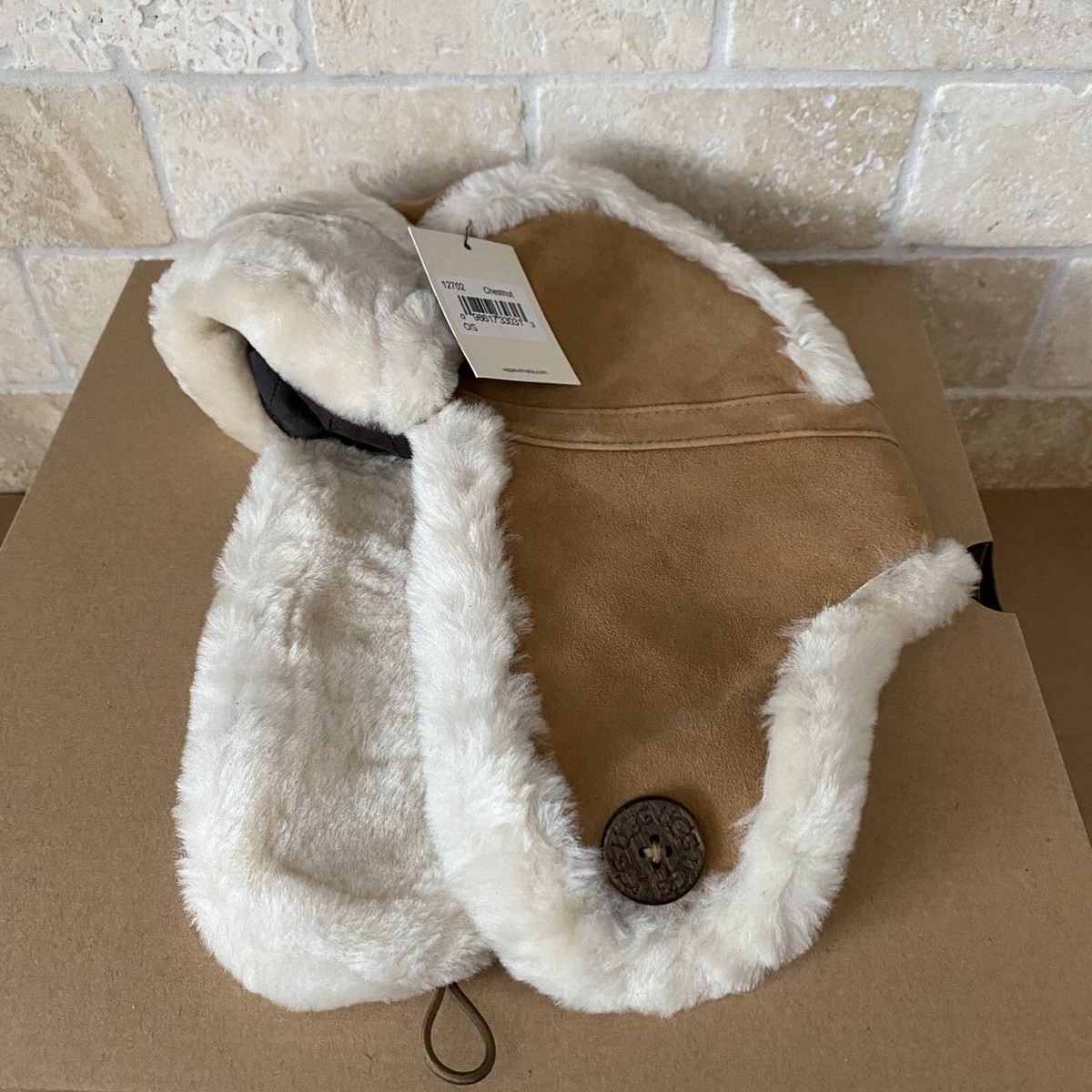 UGG CHESTNUT SUEDE FUR KIDS SHEEPSKIN BAILEY TRAPPER HAT, AGE 2-4