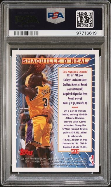 1996 Topps Mystery Finest Shaquille O'Neal PSA 8 NM-MT Lakers