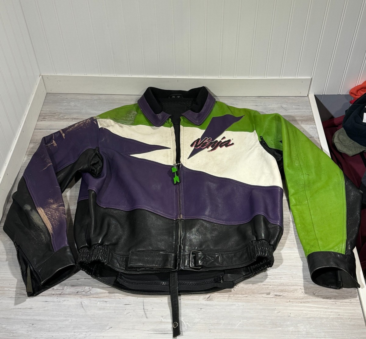 Vintage 90s Kawasaki Ninja Men's Size XXL 2XL Leather Jacket