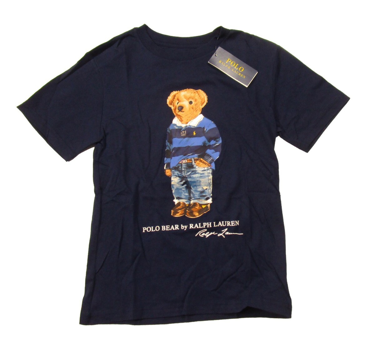 Polo Ralph Lauren Boys Navy Rugby Polo Bear Graphic Short Sleeve T
