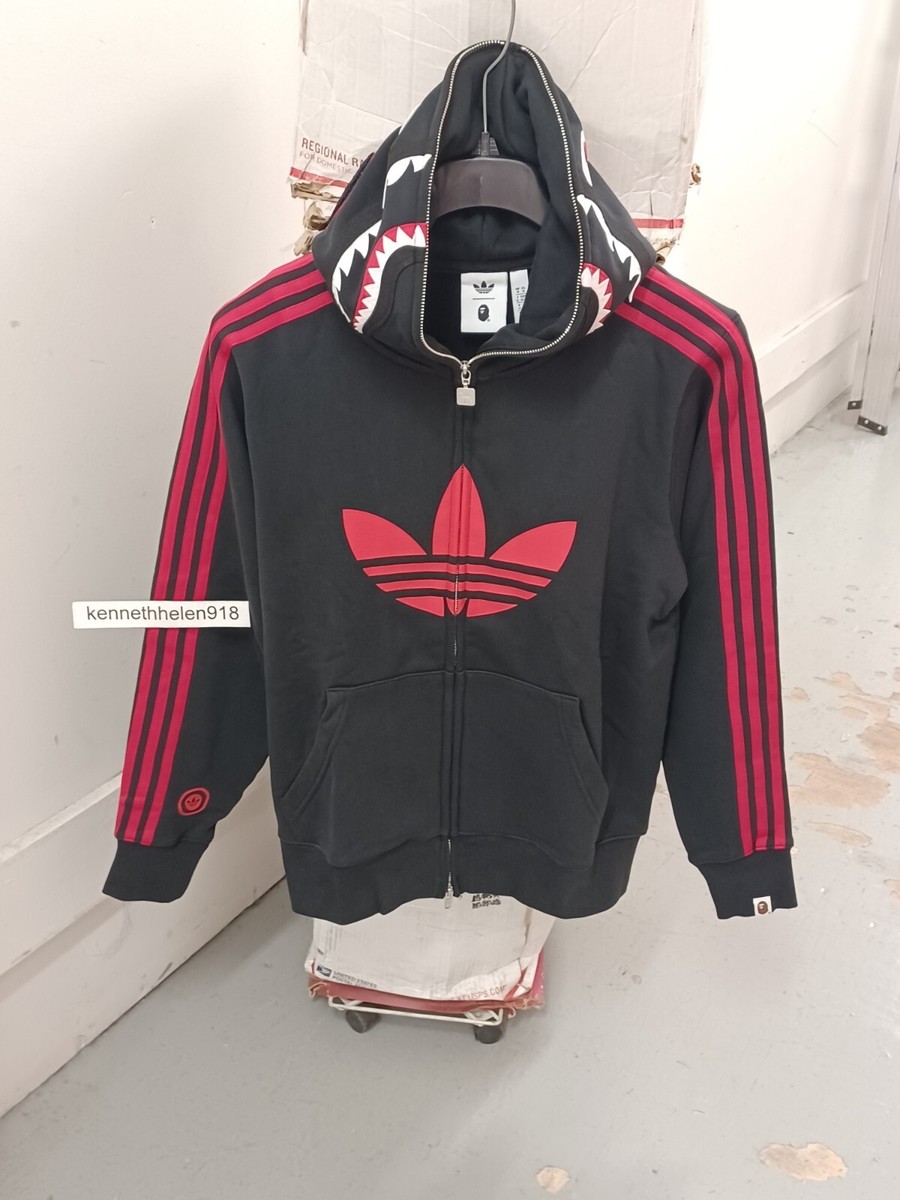 ADIDAS X BAPE ULTIMATE SHARK HOODIE SWEATSHIRT JN7119 BLACK RED