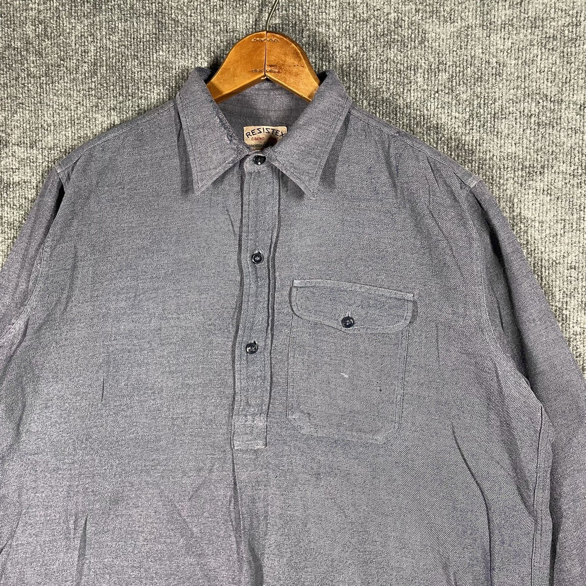 VINTAGE 40s Resistex French Work Shirt WWII Indigo Pullover Cotton
