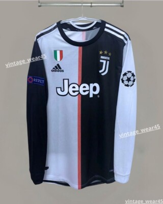Ronaldo #7 Juventus Jersey 2019-2020 Home Retro Long Sleeve Size S