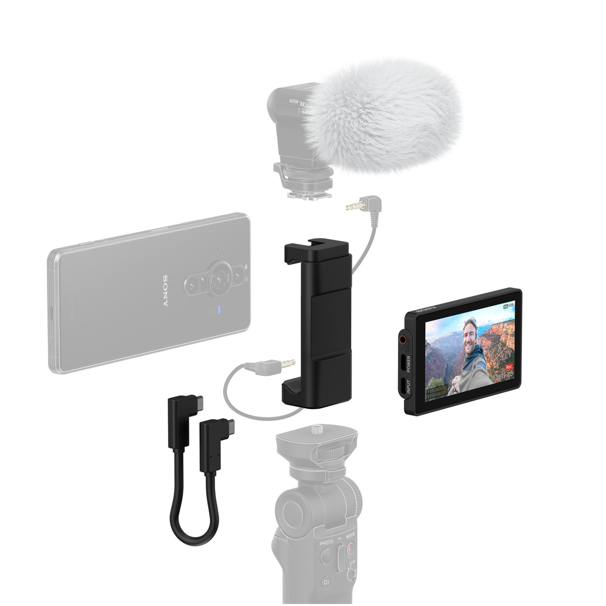Sony Vlog Monitor with Mount and USB-C Cable for Xperia- XQZ-IV01
