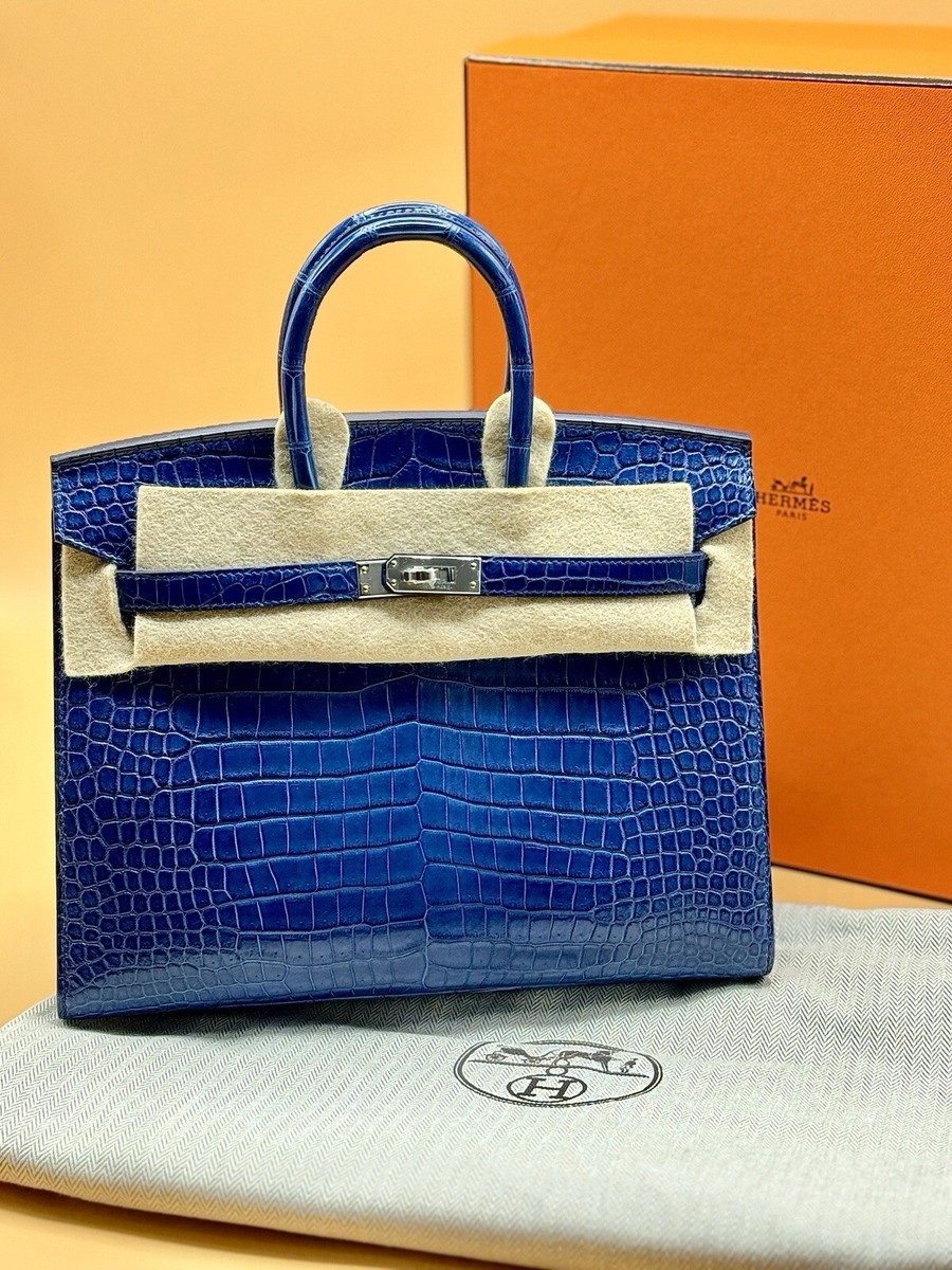 Hermes Limited Edition Birkin 25Bag Sellier Indigo Aizome Porosus