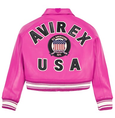 Women Avirex Pink Bomber American Style Flight Real Leather Jacket