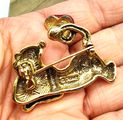 1990s Disney Tigger Love Brooch Pin Trembler Heart Red Enamel Gold