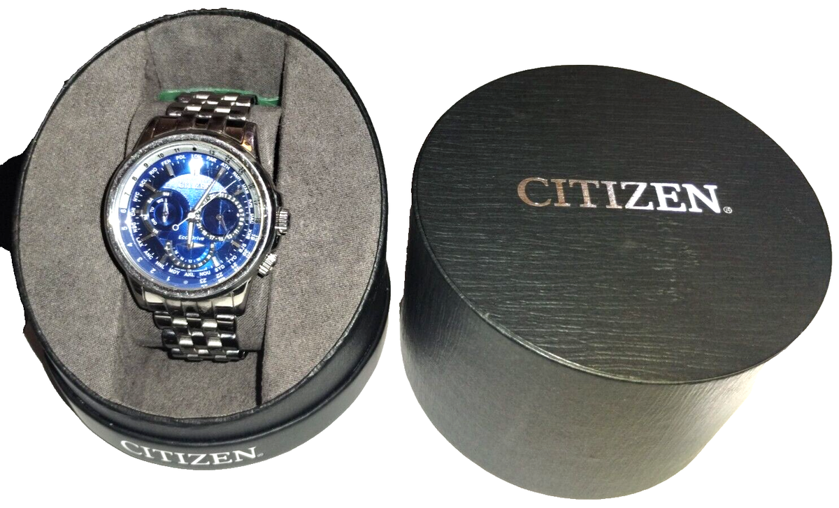 Citizen Eco-Drive Blue Face Stainless Steel Men's Watch 8729 Nice