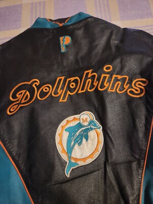 Vintage 90s Pro Player Miami Dolphins Leather Jacket Mens Football