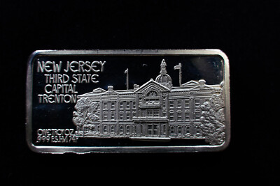 1974 Trenton New Jersey 3rd State 1787 1oz 999 FINE Silver Art Bar