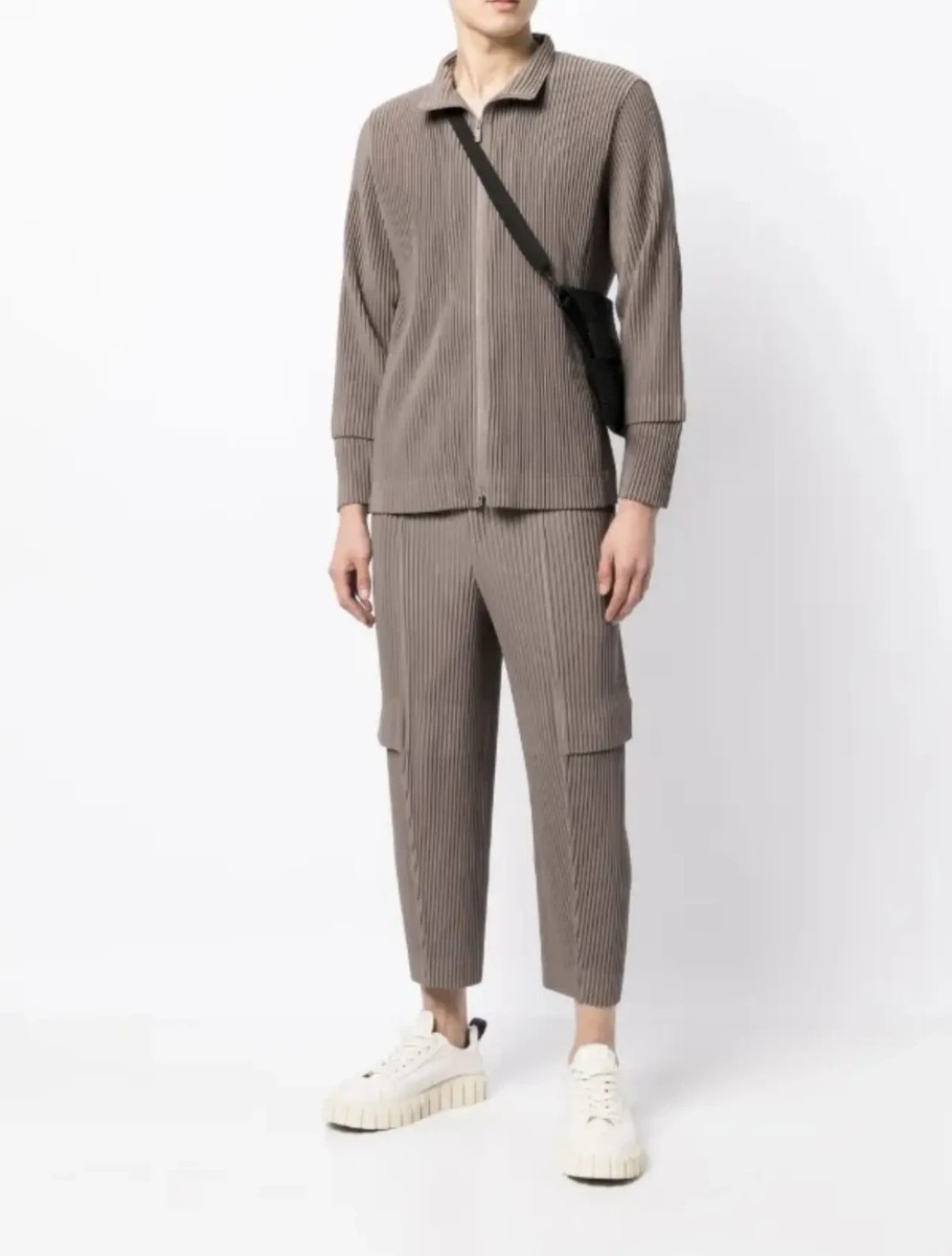 Homme Plisse Issey Miyake New Suit Zip Jacket & Pants Beige Luxury