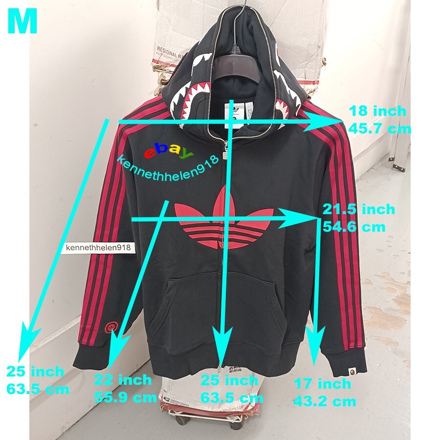 ADIDAS X BAPE ULTIMATE SHARK HOODIE SWEATSHIRT JN7119 BLACK RED