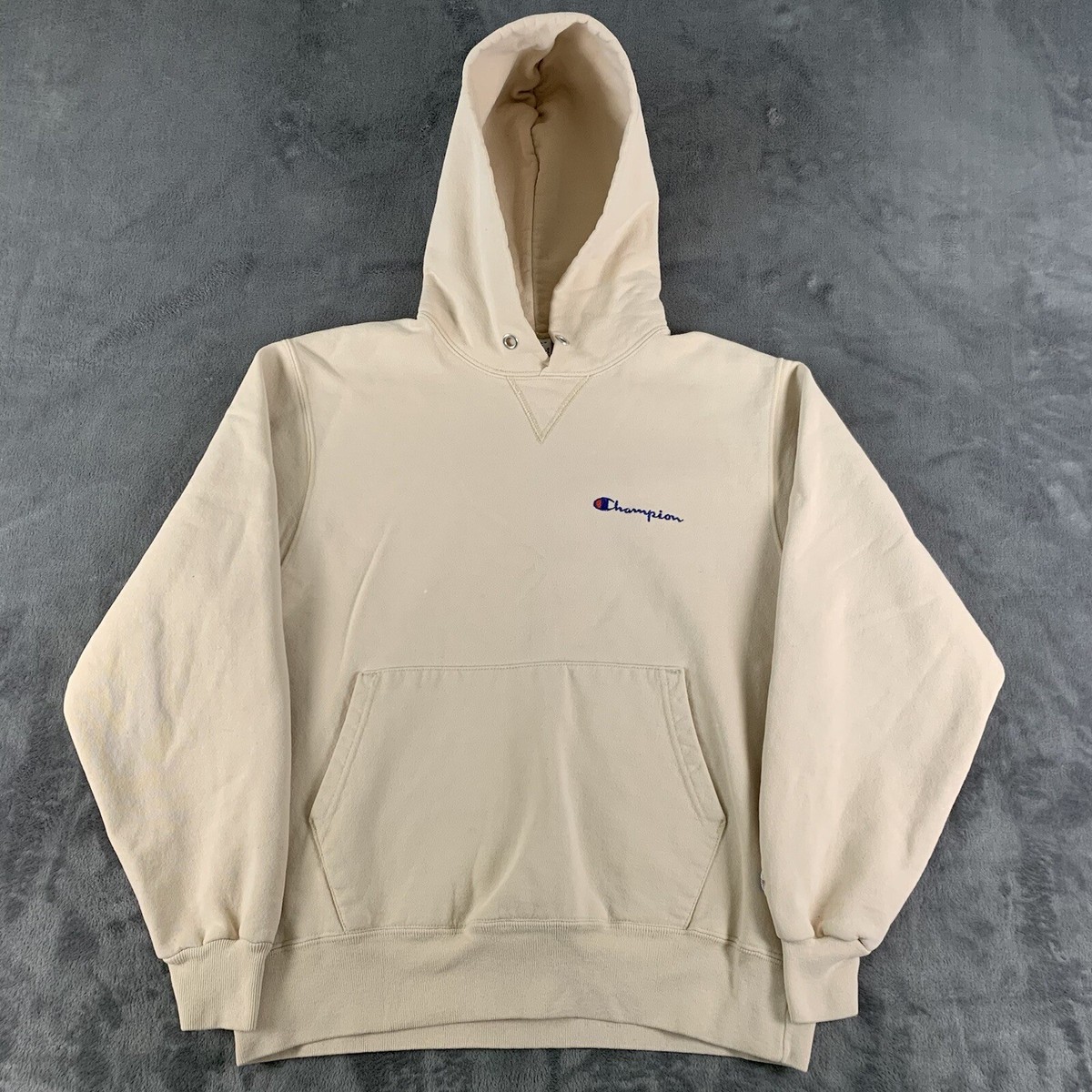 Vintage 90s Champion Hoodie Sweatshirt Pullover Beige M USA Spell