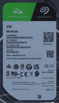 ST4000DM004 p/n: 2U9104-300 s/n: ZFN fw: 0001 TK FEB 2024 4TB SATA