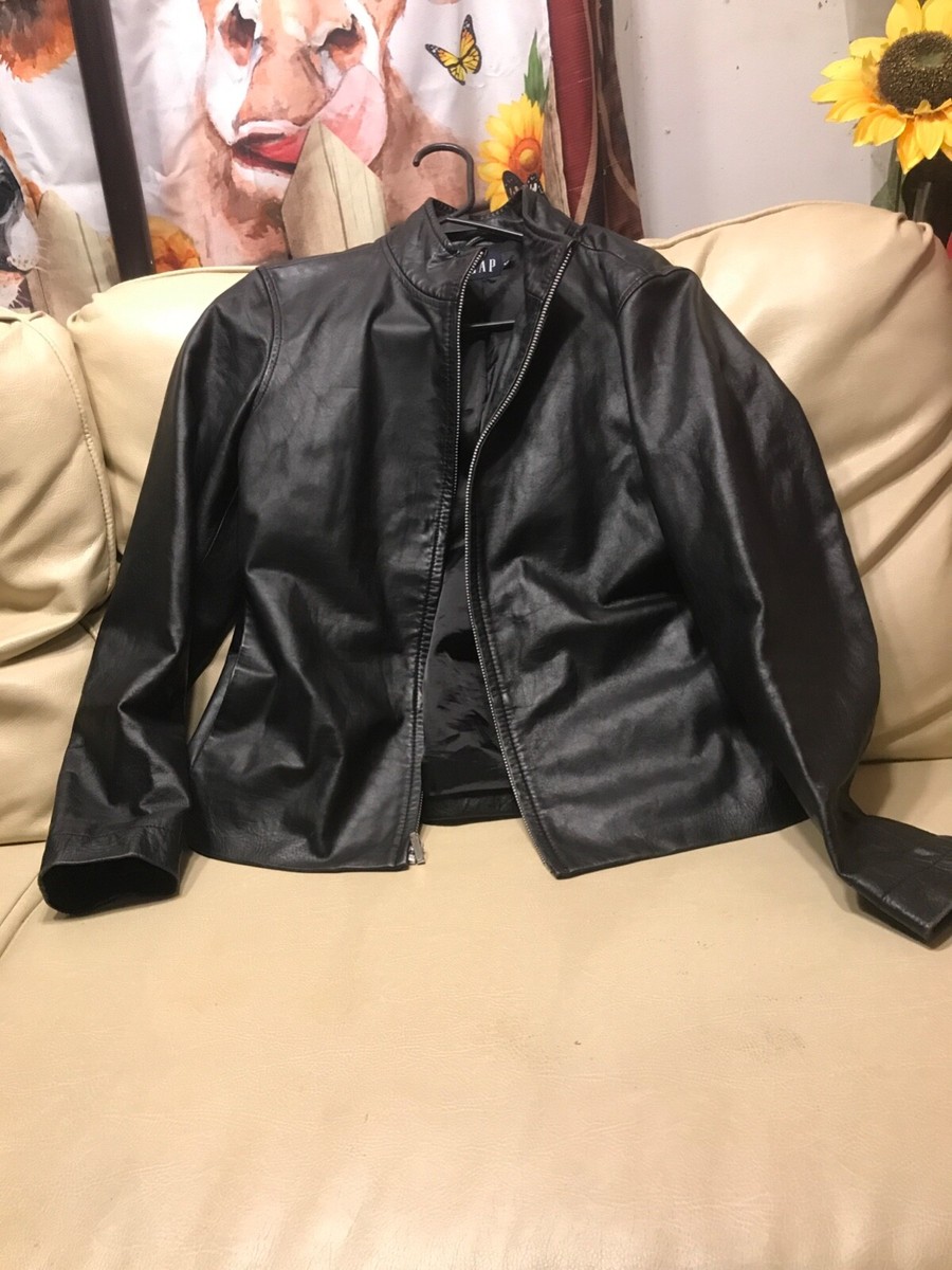 Vintage Gap Motorcycle Jacket Black Genuine Leather Women S/P Full