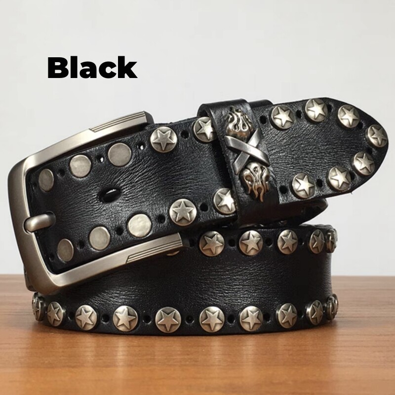 Real Leather Waist Belt Heavy Metal Rivet Studded Unisex Punk Rock