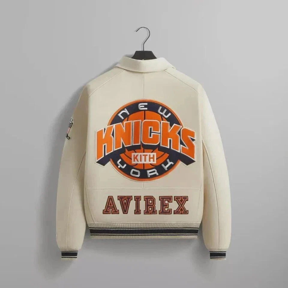 Mens Avirex X Kith Knicks Bomber Real Leather Varsity Jacket New