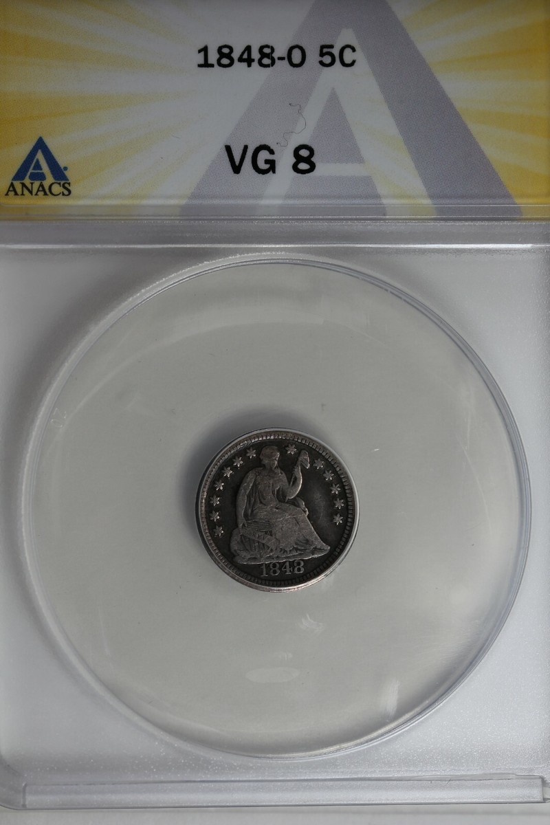 1848-O .05 ANACS VG 8 Half Dime, Seated Liberty Half Dime | eBay