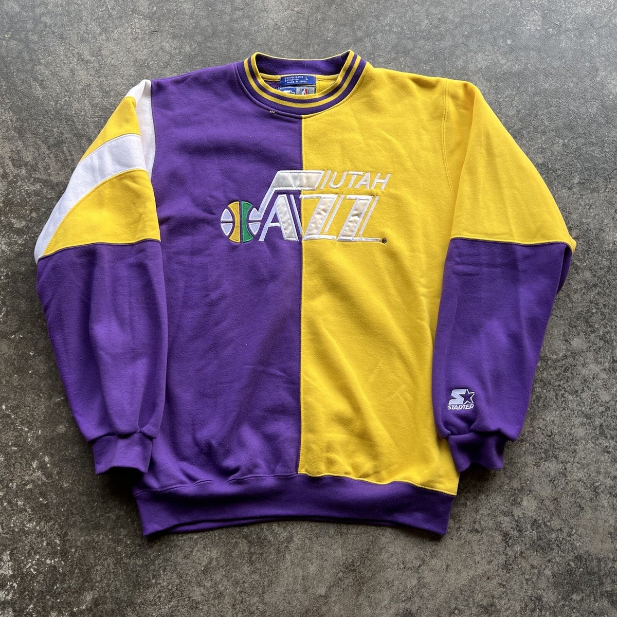 Vintage 90s Rare Utah Jazz NBA Starter Split Color Sweatshirt Mens