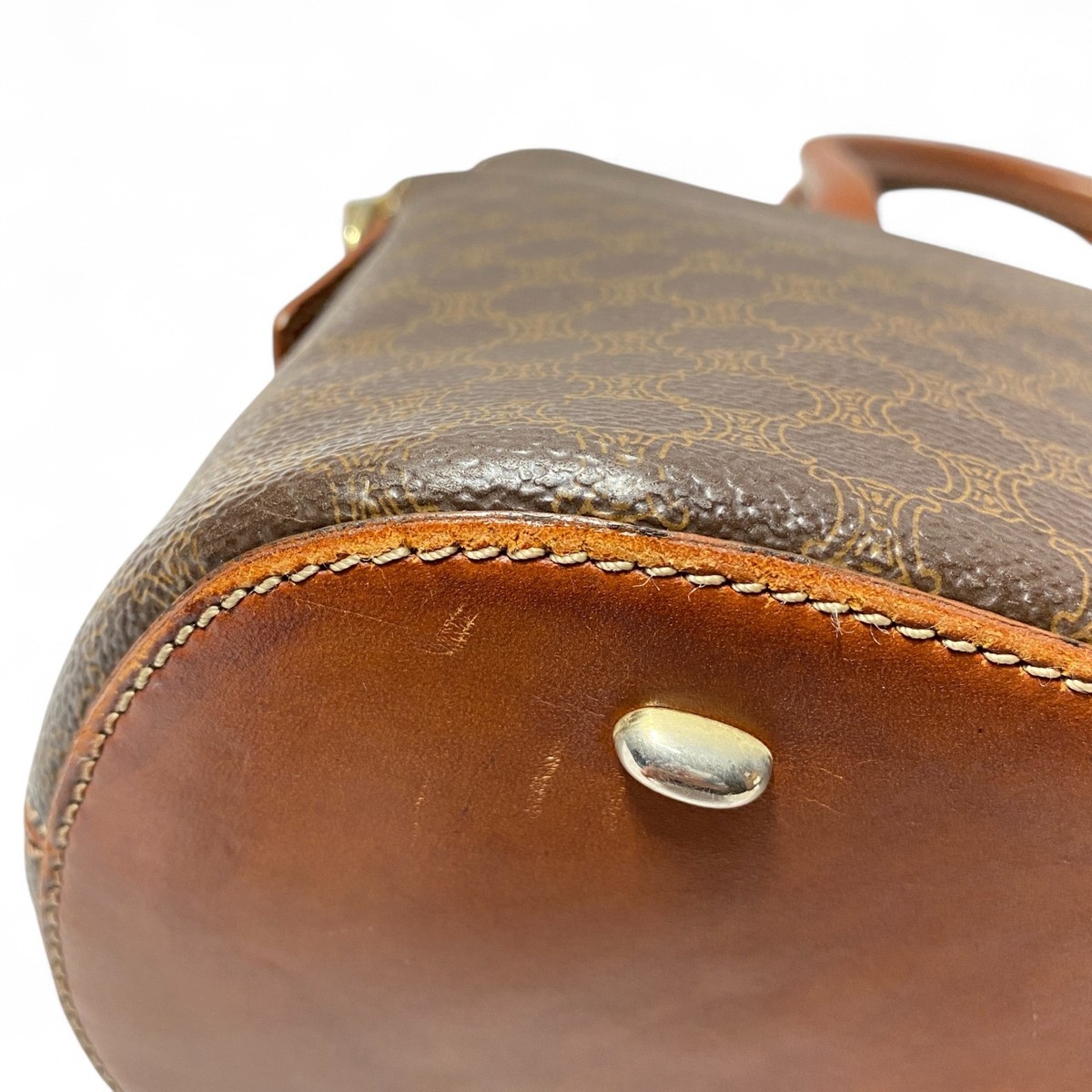 CELINE Macadam Pattern Handbag Brown Leather Vintage Tote Purse