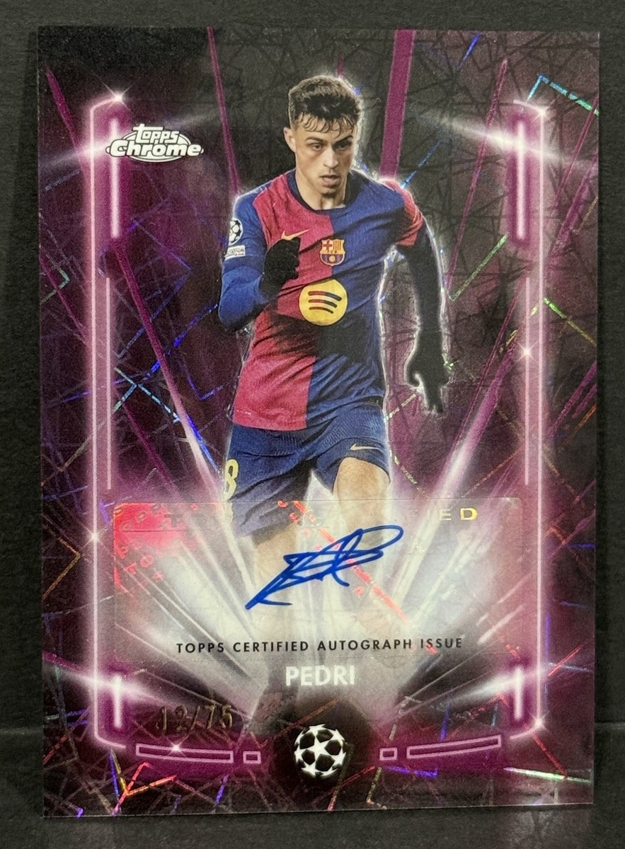 2024-25 Topps Chrome UCC Barcelona Pedri Auto Black Lazer Magenta