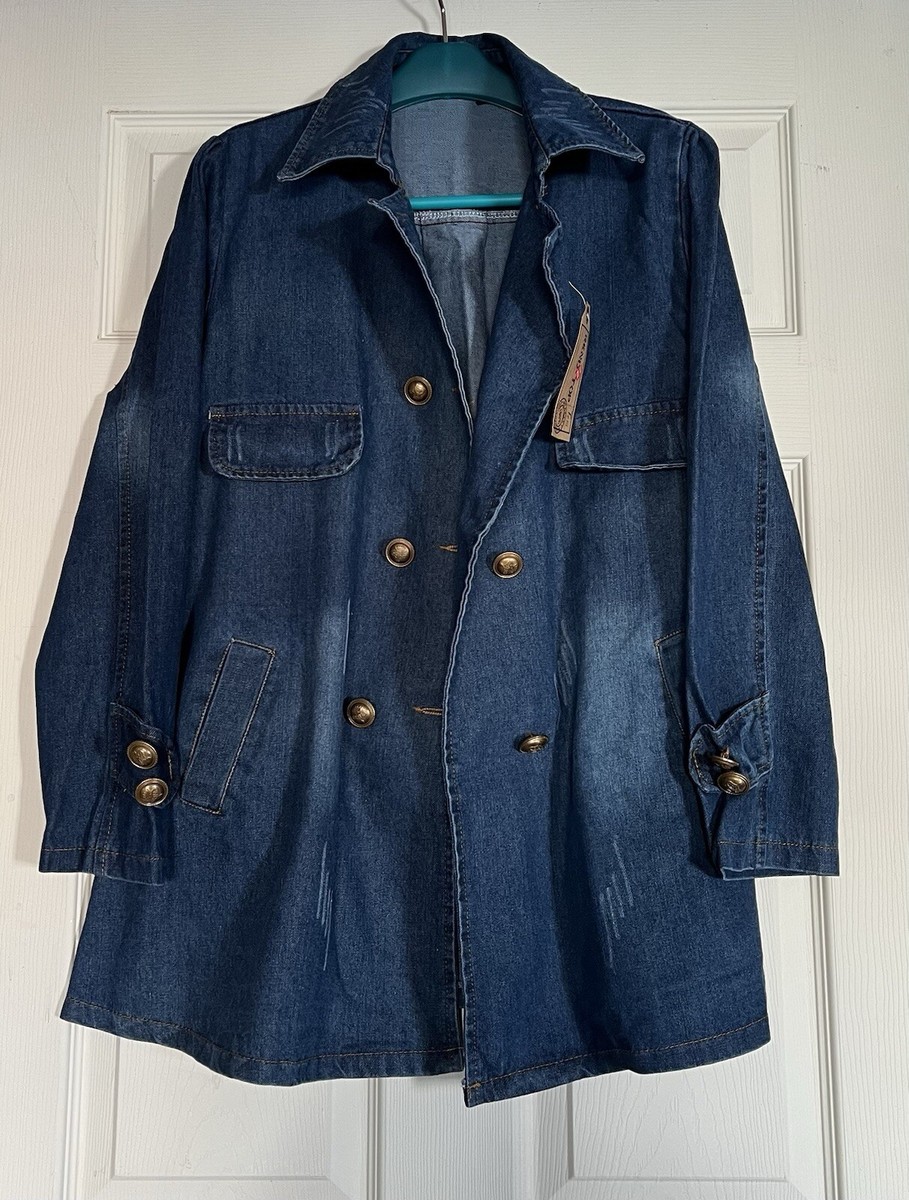 Denim Jacket Turndown Collar Double Breasted Trench SZ: Bust 44