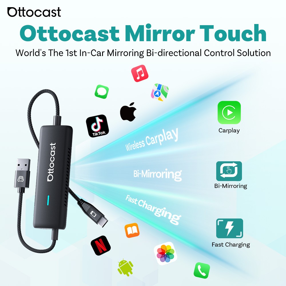 Ottocast Mirror Touch Wireless CarPlay Adapter Phone Mirroring