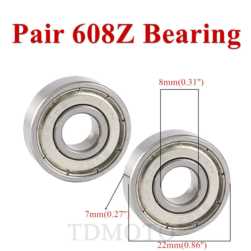 Pair 8 x 22 x 7mm 608z Ball Bearing Axles Sealed Chrome Steel Deep