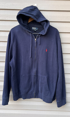 Polo Ralph Lauren Navy Blue Red Pony Full Zip Hoodie Jacket XL