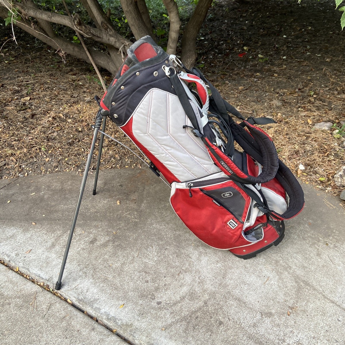 OGIO Woode 8-Way Grom Golf Stand Bag Red Gray Raincover Hood