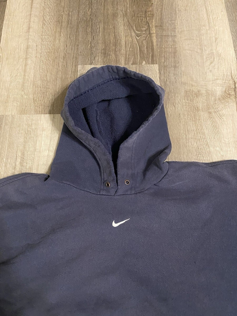 Vintage Nike 90's Center Swoosh Hoodie Size Large Blue Sweatshirt