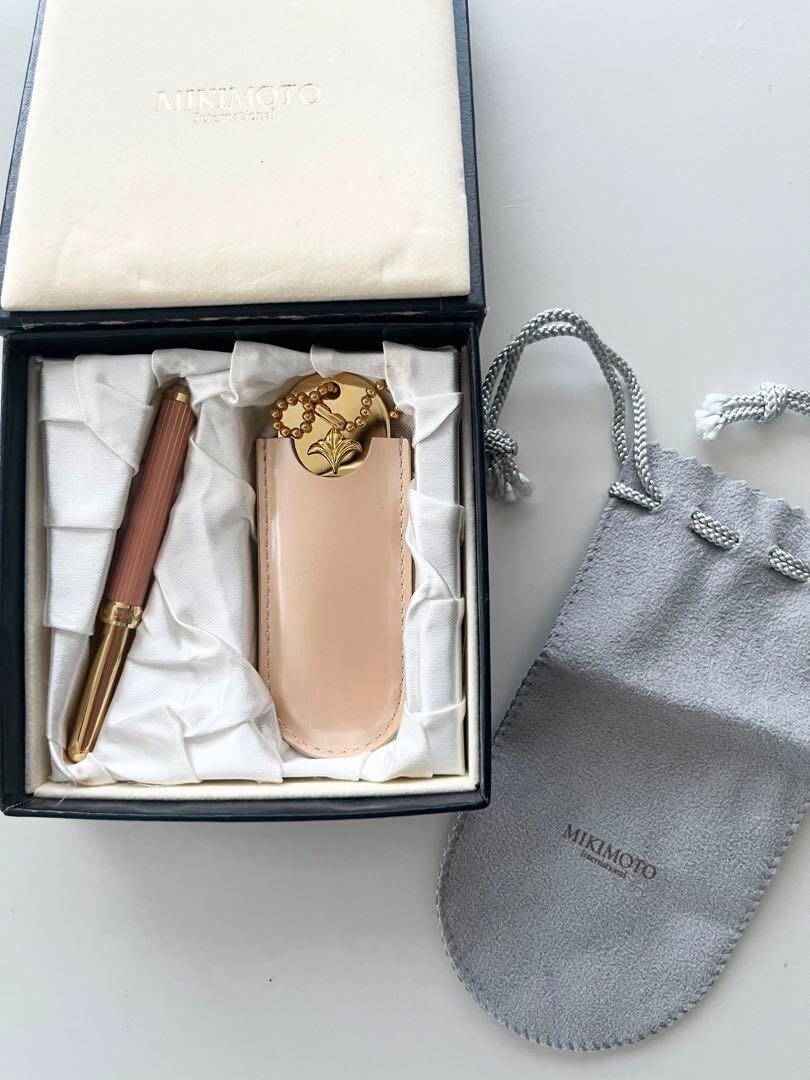 MIKIMOTO Compact Mirror & Lip Brush Set Pink with box from Japan