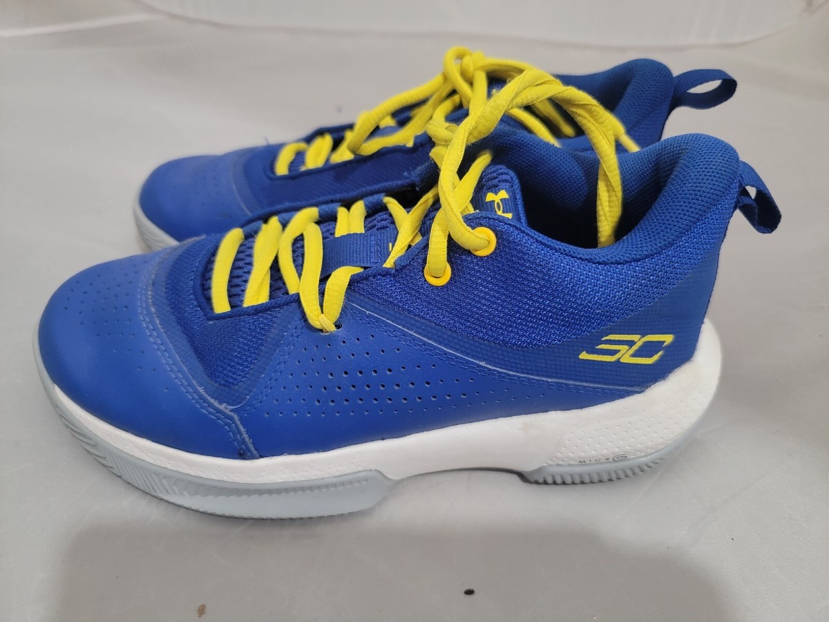 Under Armour YOUTH Size 4.5Y Steph Curry Jet Blue Yellow Sneakers