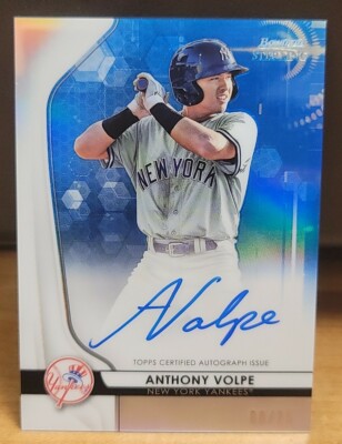 Anthony Volpe 2020 Bowman Sterling Blue Refractor /25 Auto PSA 9