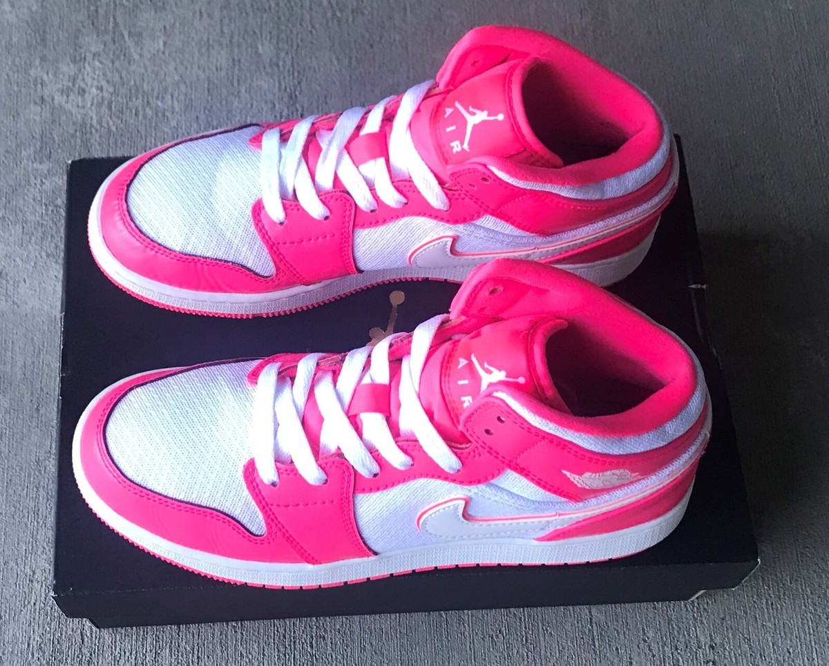 Nike Air Jordan 1 Mid Hyper Pink/White Sneakers ~ 555112-611