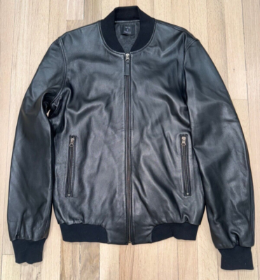 Barneys New York Lot 78 XO Black Leather Bomber Biker Jacket Zip