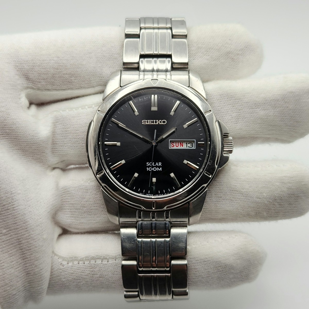 Seiko Men's Day/Date Solar Silver Tone Quarzt Watch V158-0AD0 | eBay