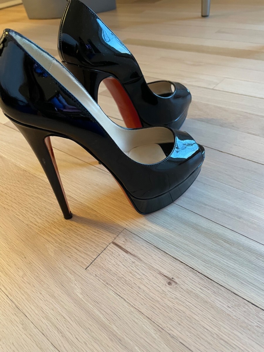 CHRISTIAN LOUBOUTIN Size 5 LADY PEEP Black Platform Heels Pumps