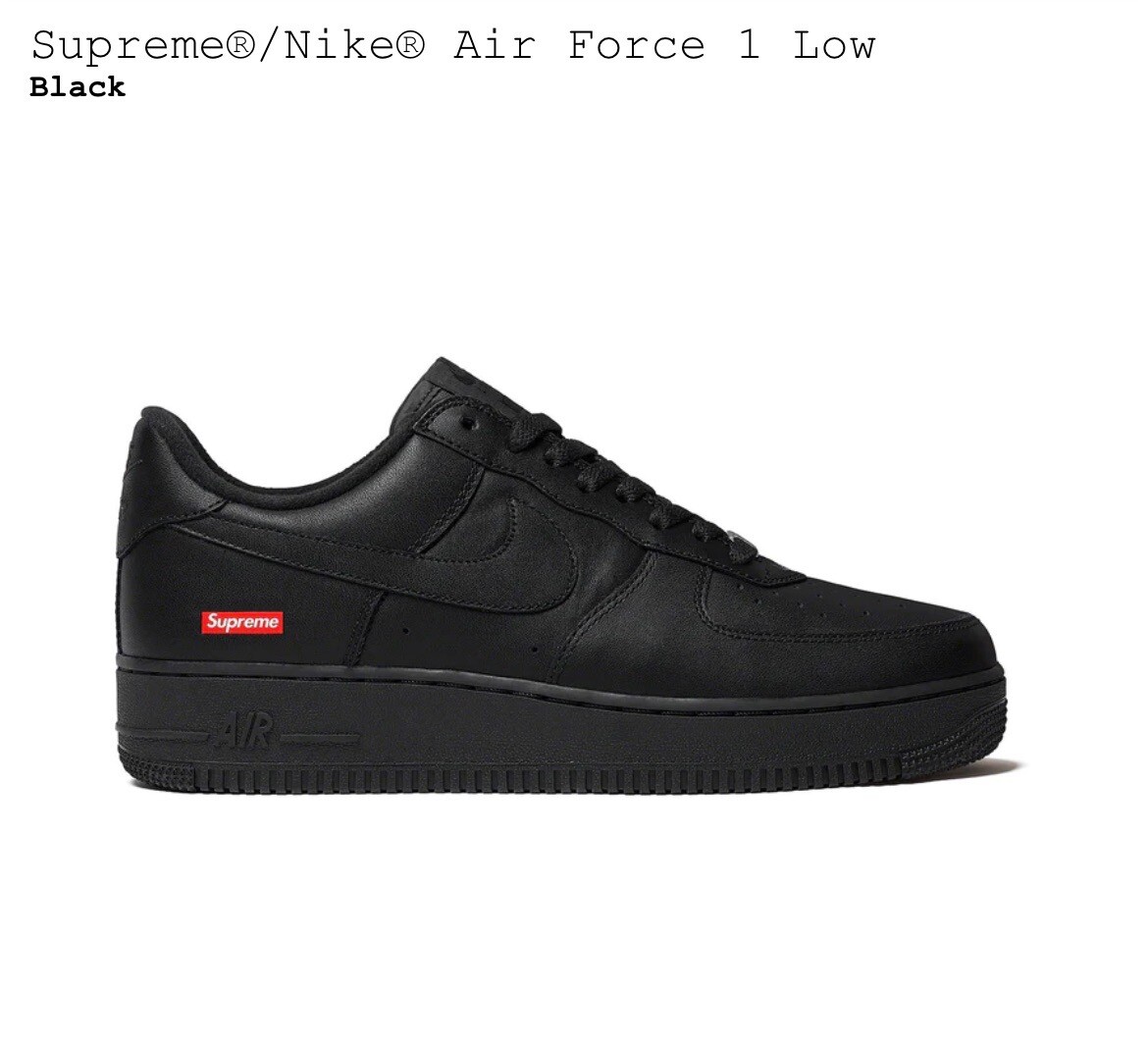 New Supreme® x Nike® Air Force 1 Low Box Logo - Black - Size 9.5